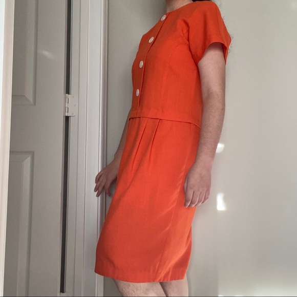 Bright Orange True Vintage 80s Jessica Howard Office Dress with a Linen Feel - Picture 5 of 13
